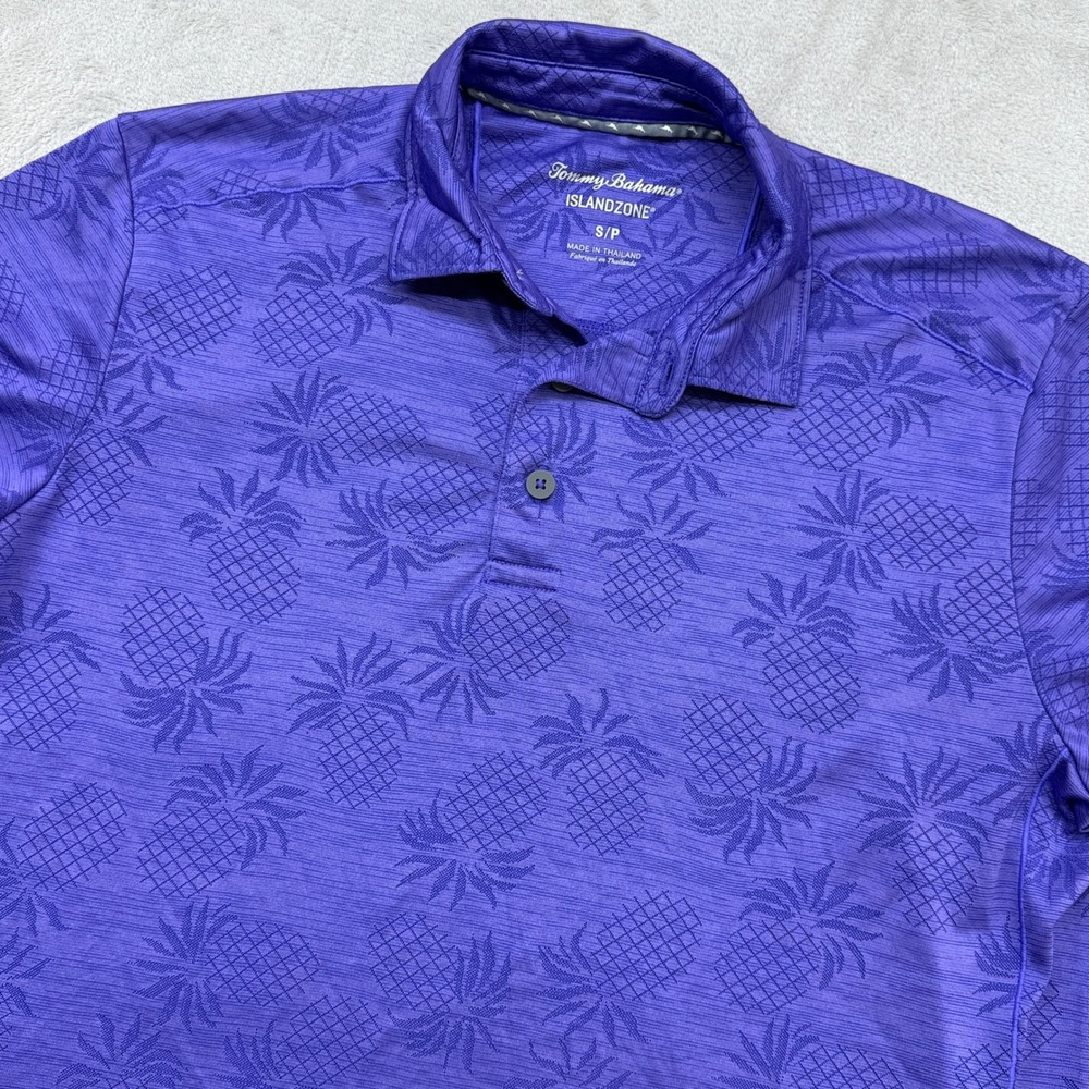 Tommy Bahama Polo Shirt Mens Small Purple Pineapple IslandZone Performance